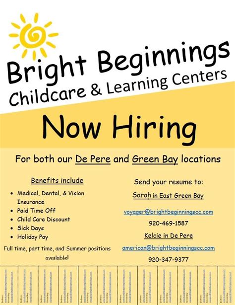 Full-time (40 hoursweek) teachers. . Daycares hiring part time
